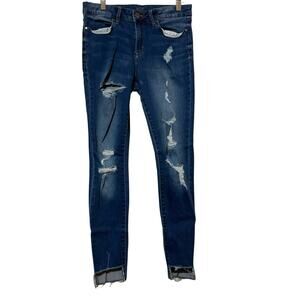 a.n.a Jeans Womens Size 10 Denim Blue Skinny Mid Rise Jegging Distressed Raw Hem